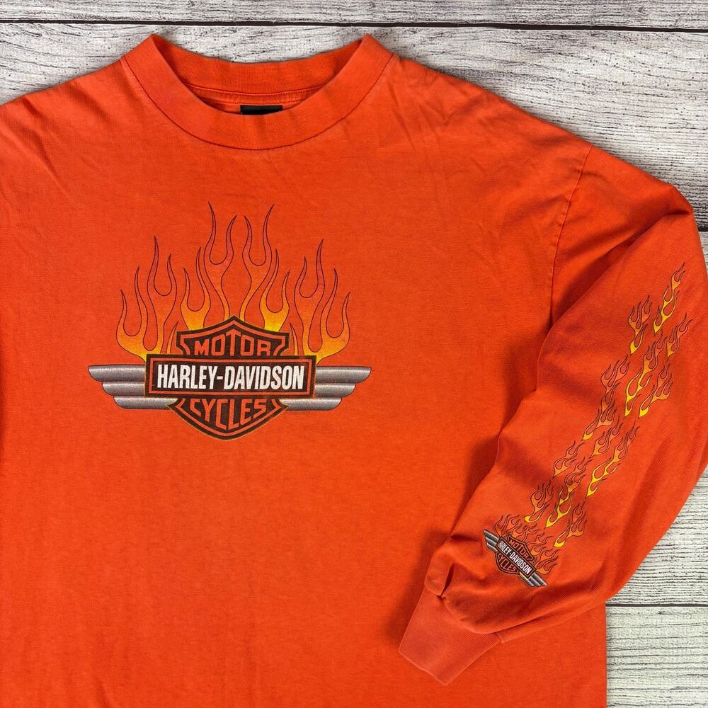 Vintage 1999 Harley Davidson Motorcycles Chicago Flames Long Sleeve Shirt